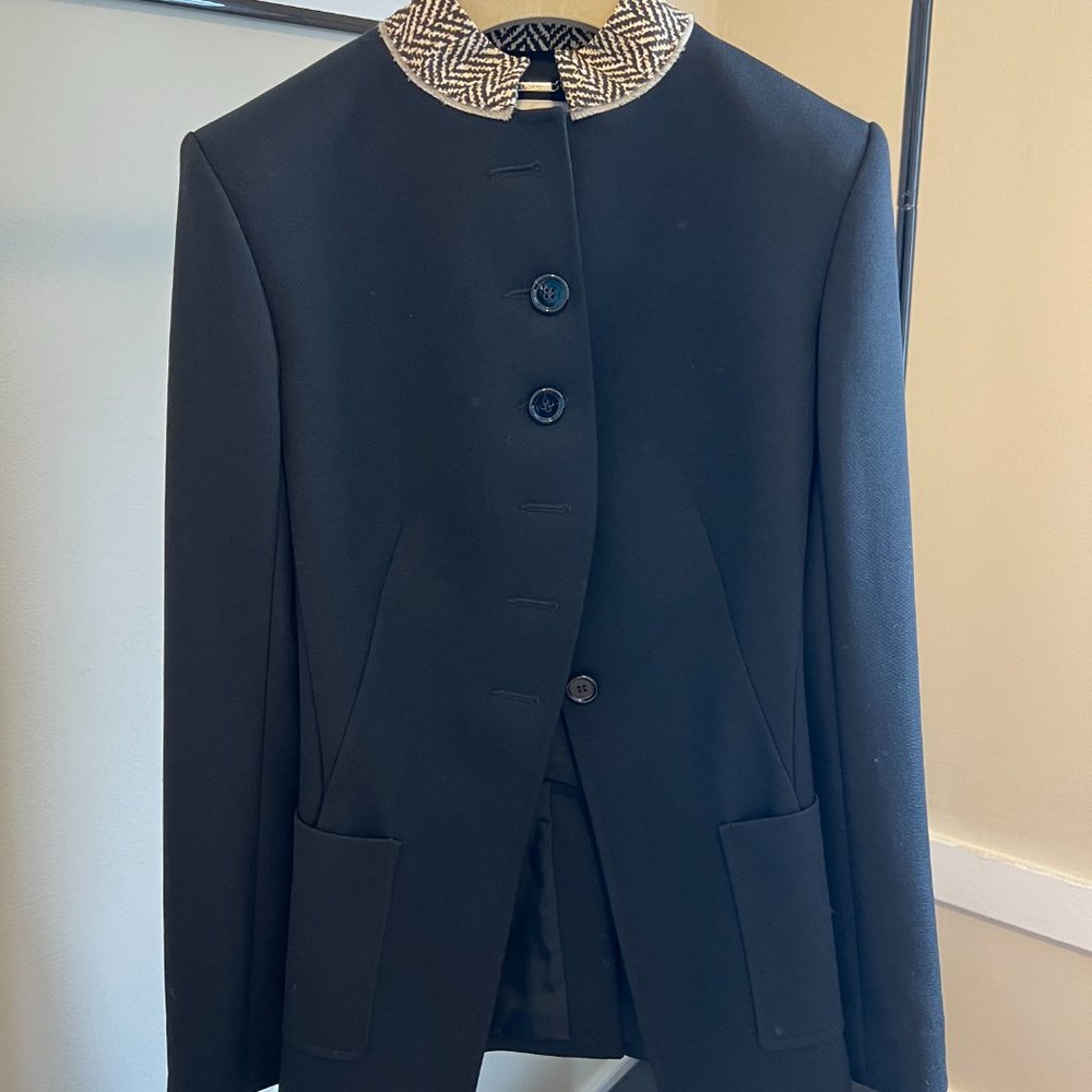 Chloe Wool Blazer with Herringbone Print Collar